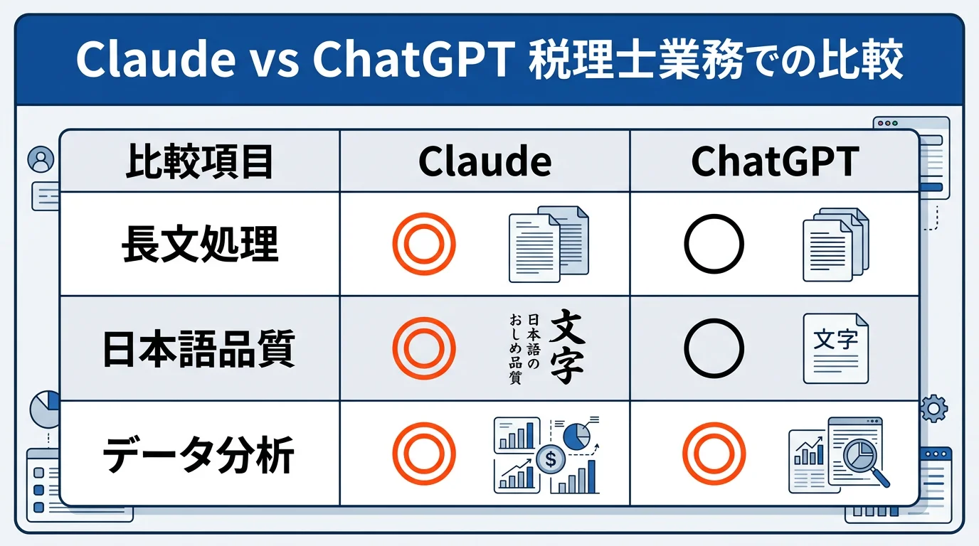 Claude vs ChatGPT 税理士業務での比較表