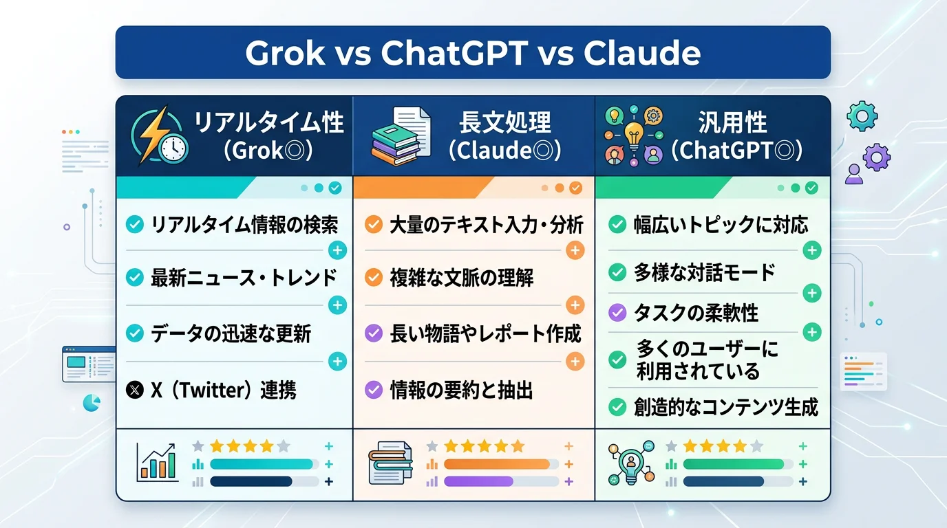 Grok vs ChatGPT vs Claude比較表