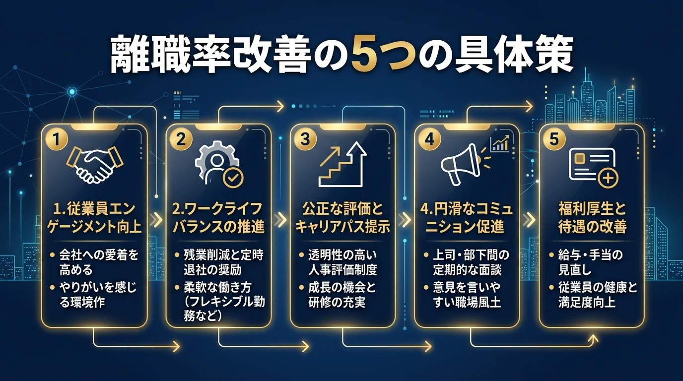 離職率改善の5つの具体策の図解