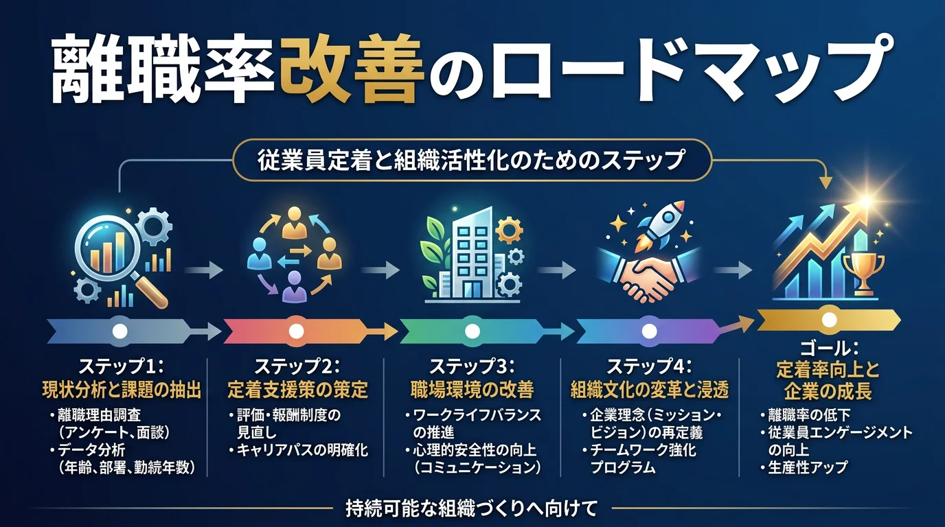 離職率改善のロードマップ図解