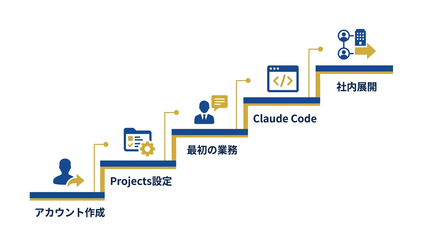 Claude導入5ステップ階段図