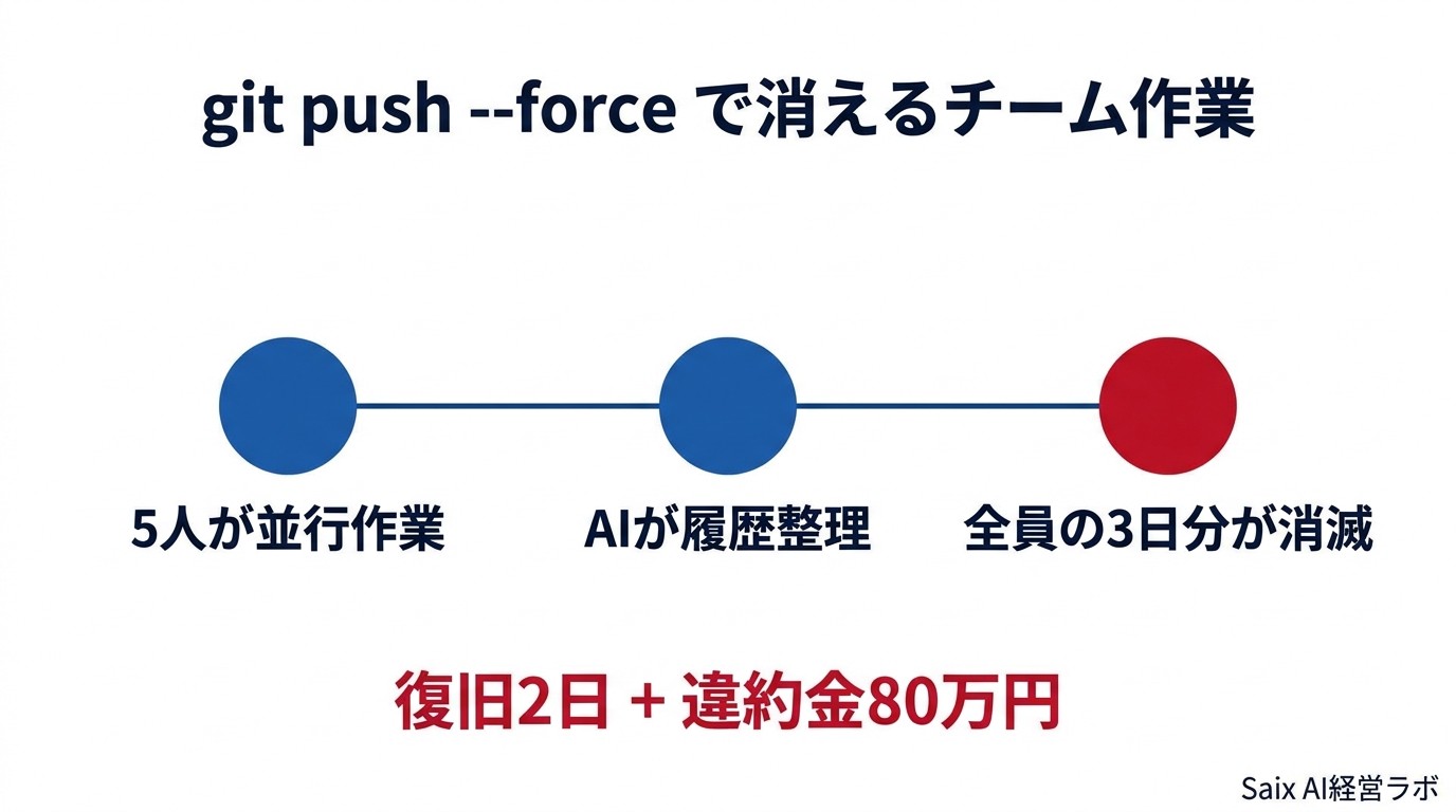 git push --forceで消えるチーム作業のタイムライン