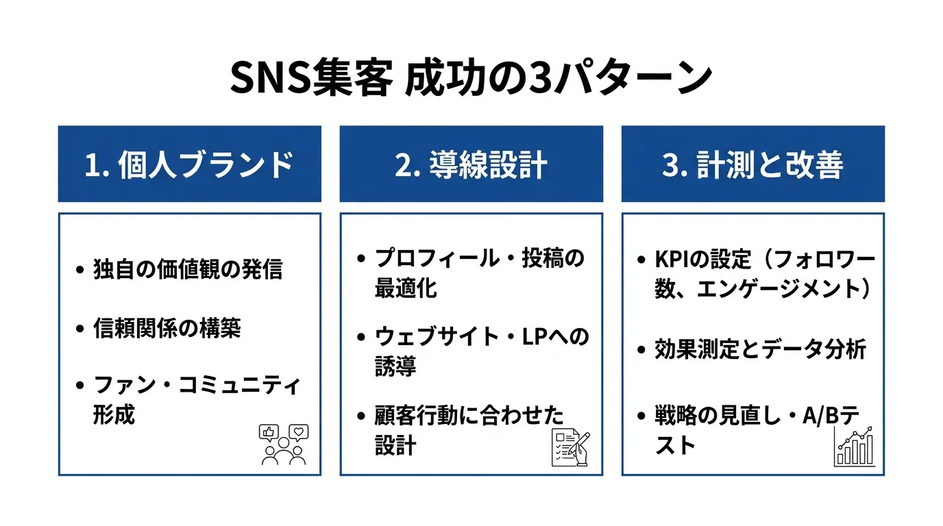 SNS集客成功の3パターン 個人ブランド 導線設計 計測と改善